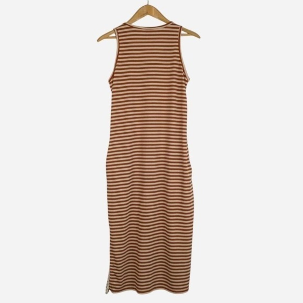 Toad&Co Piru Henley Midi Tank Dress Striped Rust Cream Hemp Medium - Picture 3 of 8